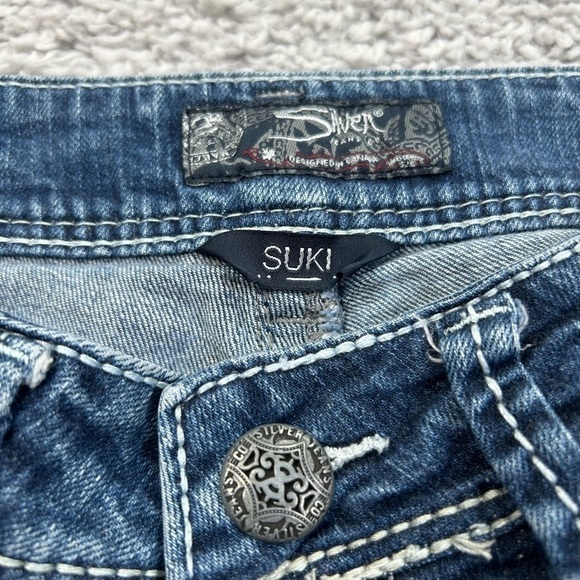 Silver Jeans Womens 28 SUKI Flare Regular Wash Embellished Rhinestones Flare - Picture 2 of 5